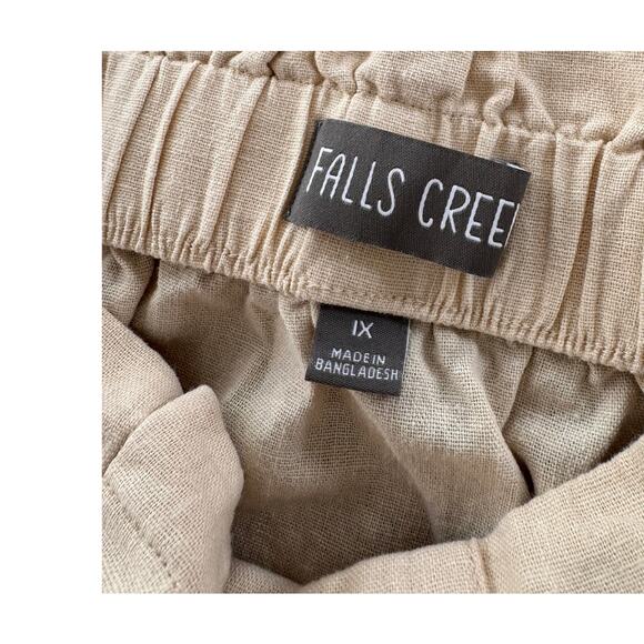 Falls Creek 1X Beige Cream Short Skirt Button Front Tie Belted Waist Linen Rayon - Picture 4 of 9